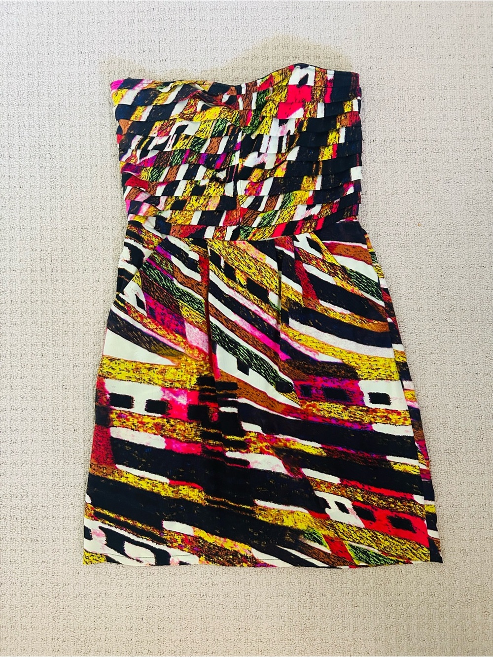 Charlie Jade 100% Silk Strapless Midi Dress Abstract Print Y2K